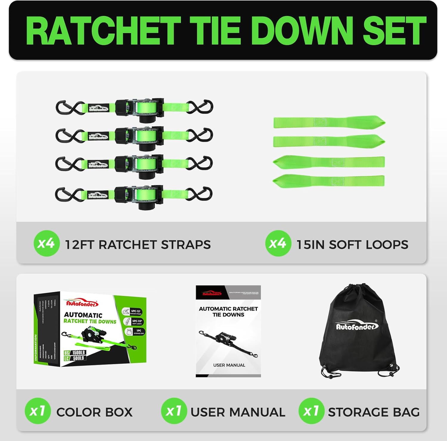 Retractable Ratchet Straps with Soft Loops(4 Pack)-(1,500lb Break Strength) -1 Inch x 12 Feet Heavy Duty Auto Self Retracting Tie Down Strap for Truck, Cargo Trailer, Motorcycle, Rad & More - Image 6