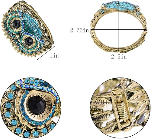 Miniatura 3 de Alilang Pulsera de cara de búho con diamantes de imitación de cristal de pájaro antiguo