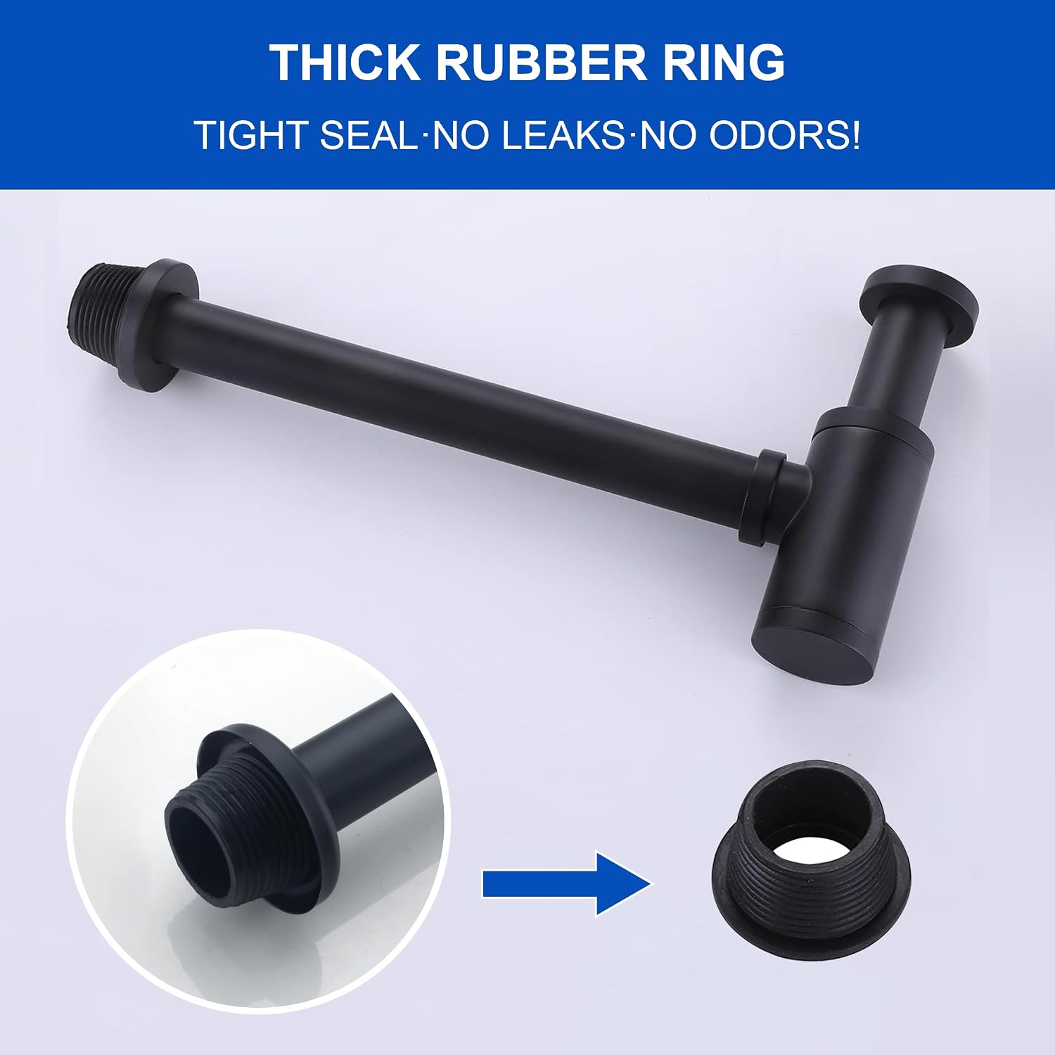 Matte Black Round Bottle P-Trap Drain Kit, 1-1/4 Inch Adjustable Wall Mount Basin Waste Pipe, Rust-Proof Brass Waste Drain Replacement for Bathroom Vanity Sinks