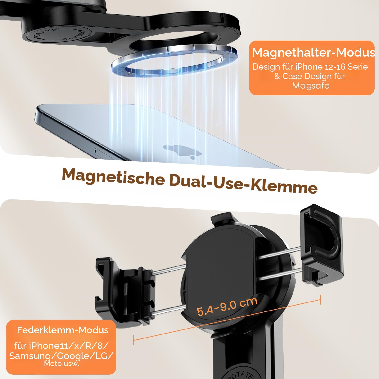 CloudValley Magnetischer Mini Selfie Stick Stativ, 4-in-1 Handy Stativ mit Bluetooth Fernbedienung, 360° Drehung, Faltbarem Griff & Taschenformat, Kompatibel mit iPhone & Android für Vlog/Foto