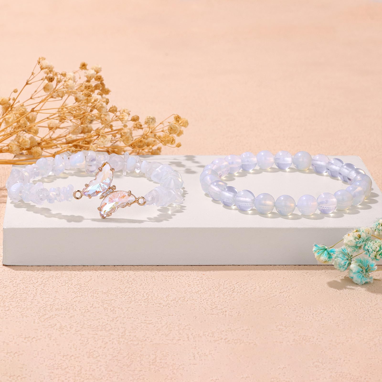 Pulsera de Amatista para Mujer, Pulseras de Amatista con Cuentas y dijes de Mariposa, Pulseras de Piedras en Capas para Mujer.