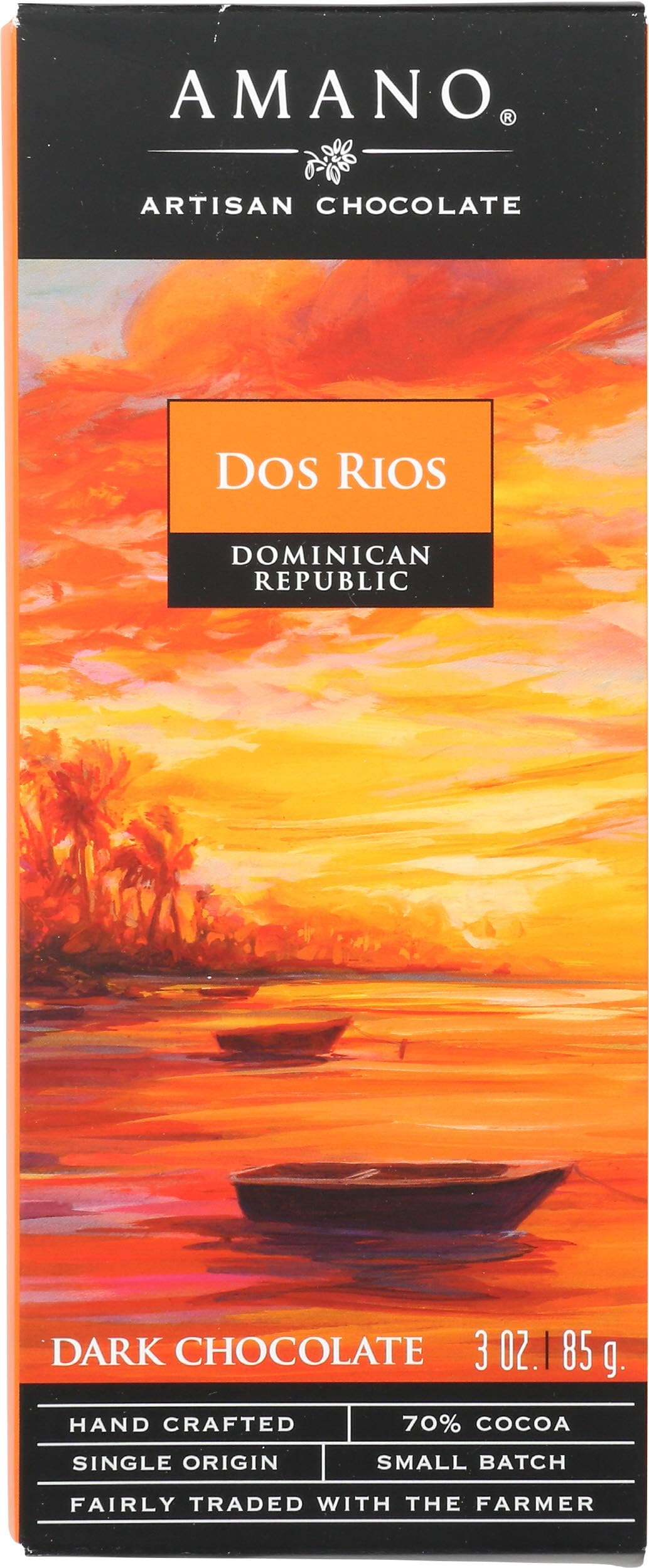 AMANO ARTISAN CHOCOLATE Dos Rios Dark Chocolate Bar 70%, 3 OZ