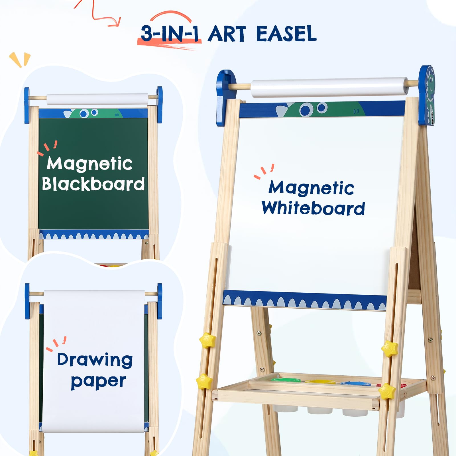 Kinder Staffelei, 3-in-1-Staffelei zum Malen mit Magnettafel, Zeichenpapier, tafel kinder, magnettafel, Höhenverstellbar Standtafel,Geschenk, Blau