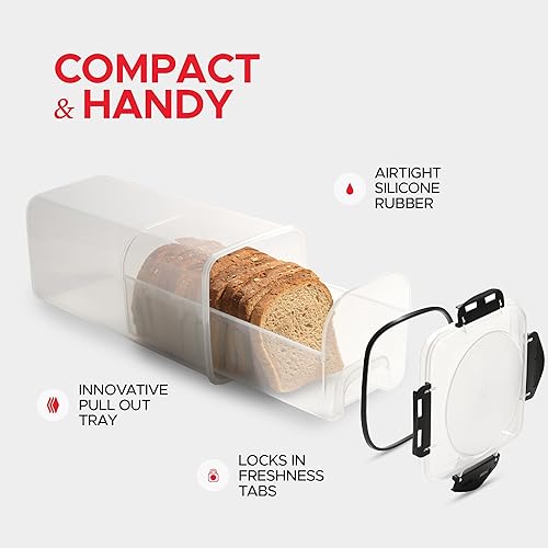 Miniatura 5 de Tafura Recipiente de almacenamiento de pan con bandeja, caja de pan de plástico, recipiente para pan con tapa hermética, panera para pan, soporte