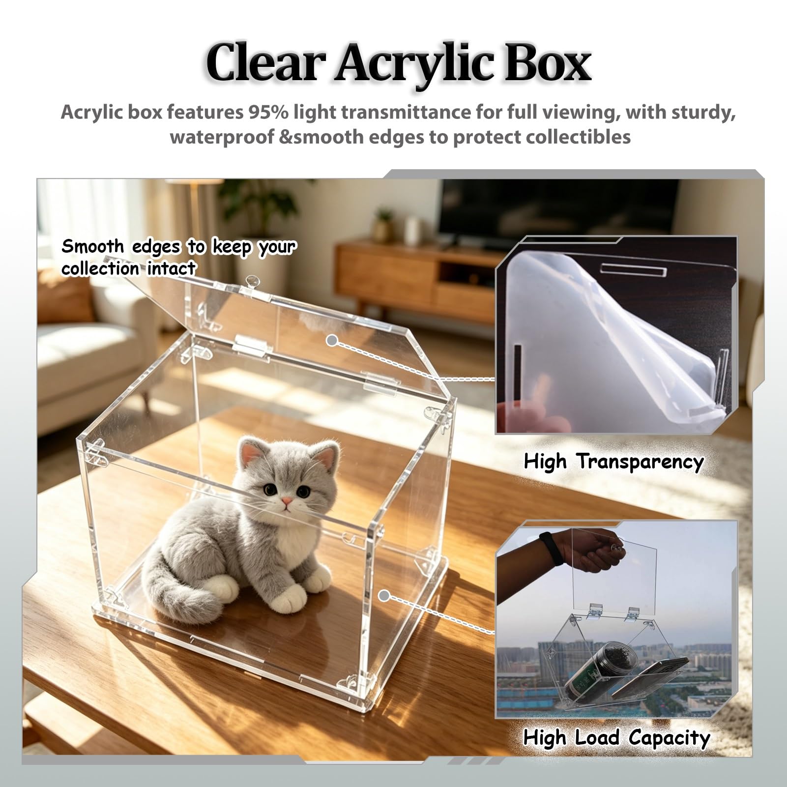 UrbanUp Urna Metacrilato Organizador de Libros Resistente con Tapas, Caja de Acrílico Transparente para Protección contra Polvo y Sol, Soporte de Exhibición Personalizable(20x20xH20cm/8x8x8)