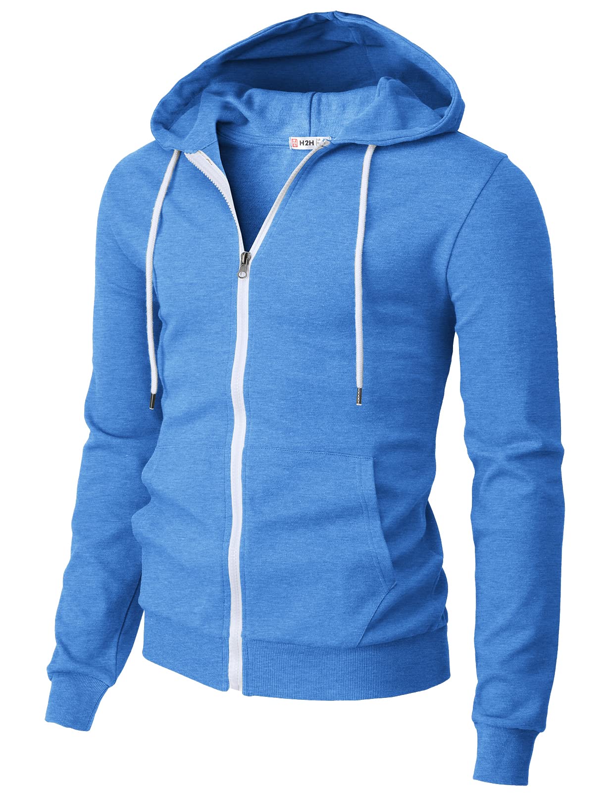 H2H Men's Zip Up Hoodie Lightweight Long Sleeve Basic Slim Fit Cotton SweatShirt with Pocket