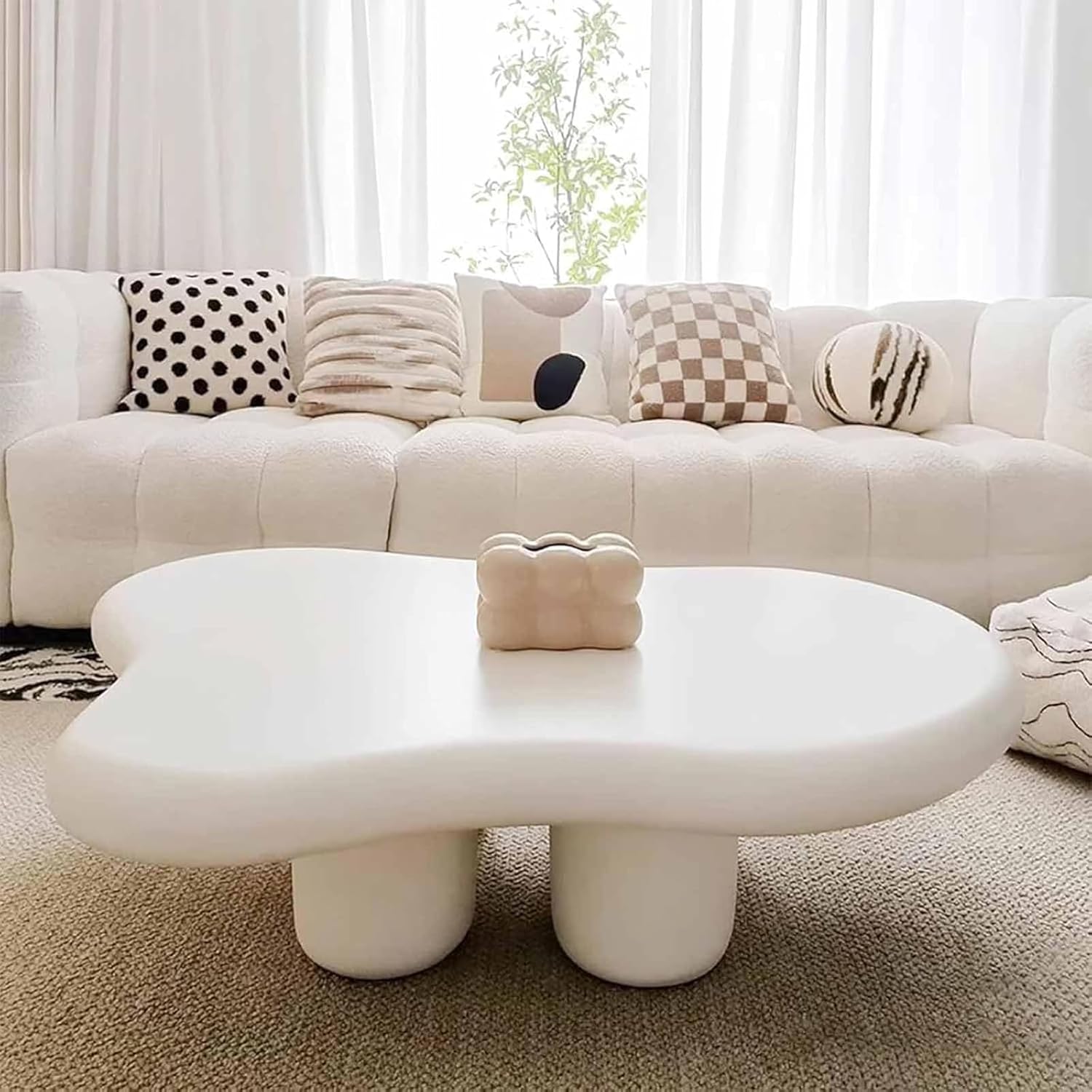 Wxnnx Cream Cloud Coffee Table, Irregular Coffee Table, Wooden Coffee