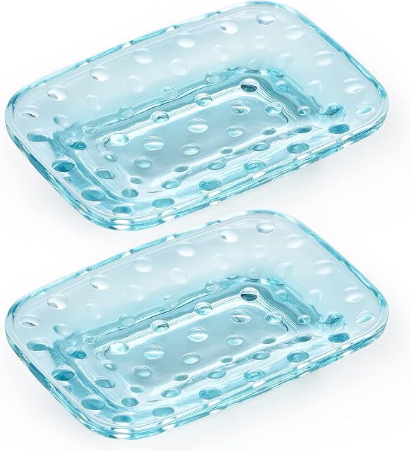 MDLUU 2 Pcs Glass Soap Dish, Soap Bar Holder, Decorative Soap Saver Tray for Shower, Bathtub, Bathroom Sink, Kitchen Sink