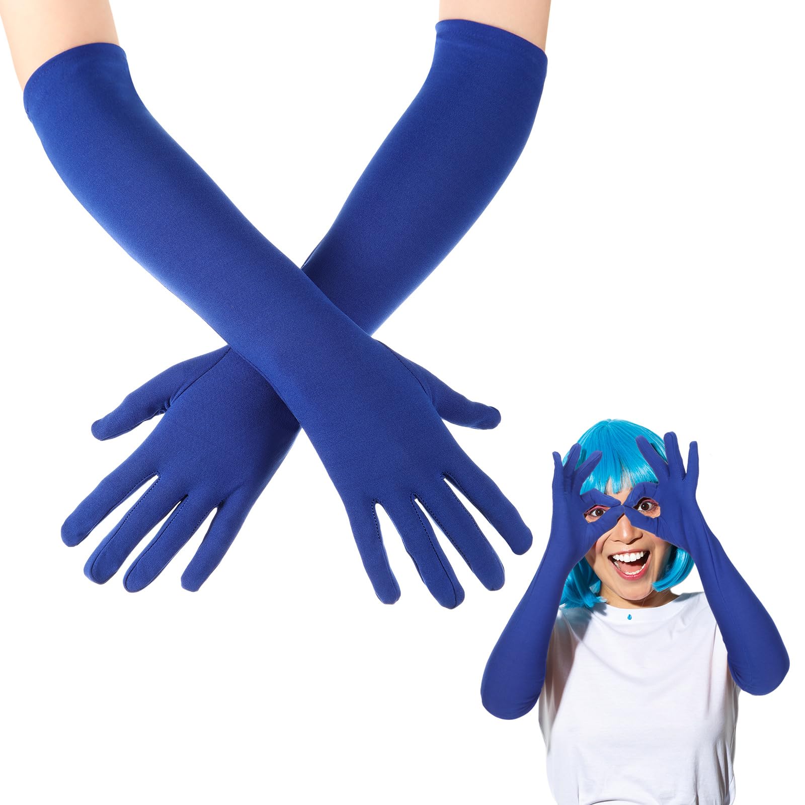 Boyiee 16 Inch Long Opera Elbow Length Gloves Banquet Party Wedding Stretchy Costumes Gloves for Men Women(Blue)