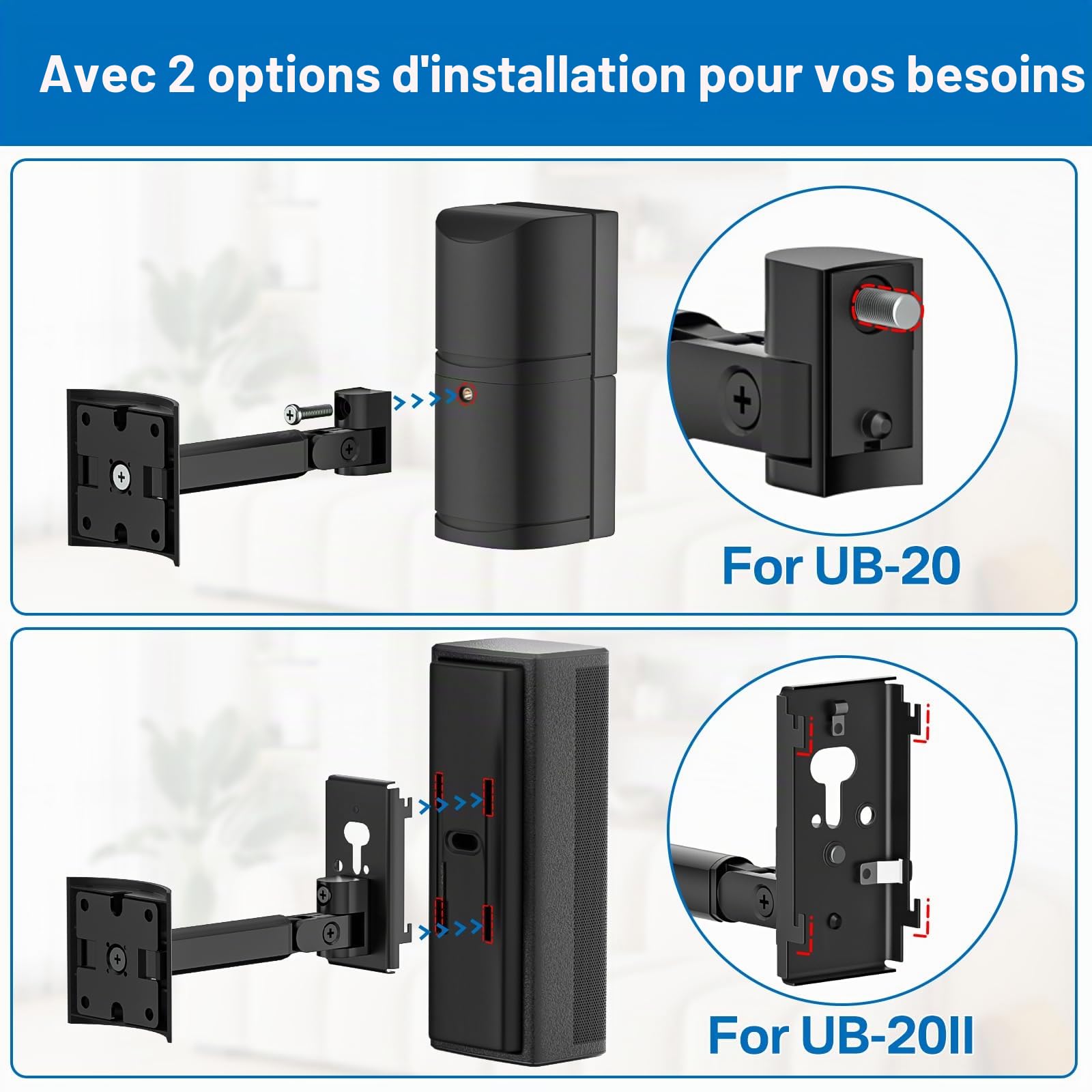 UB-20 Série II Support Mural pour All Bose CineMate Lifestyle AM10 AM15 AM6 AM-16 Series ST535 ST525 ST520 535III 525III CM520 SoundTouch JC-II Virtually Invisible 300 Lifestyle 600 Support de Plafond
