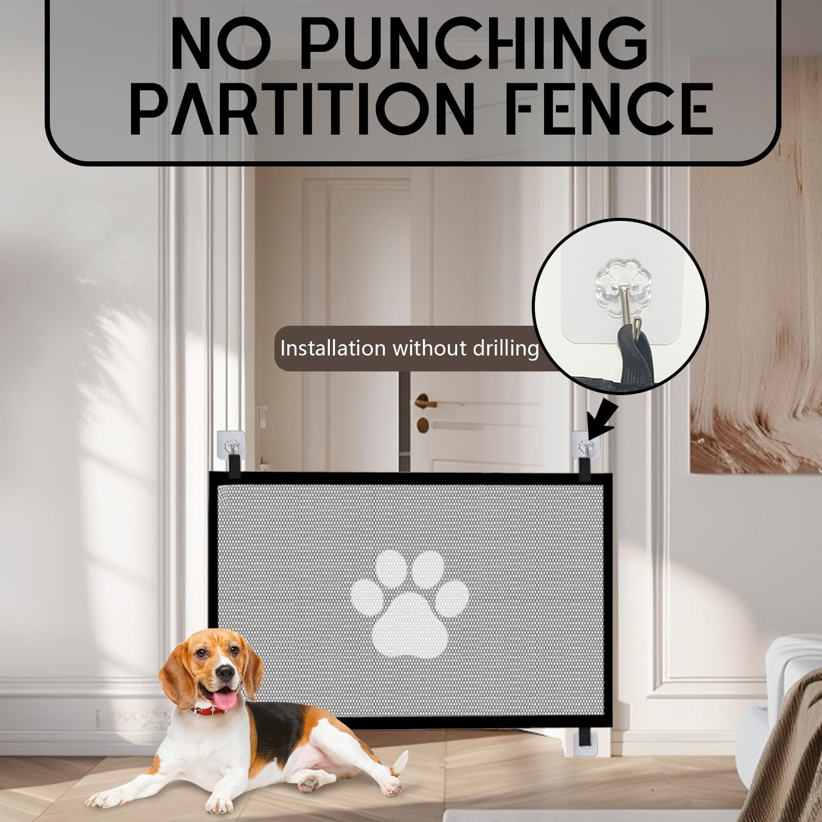 Barrière de Sécurité 110x78CM, Barriere de Securite Chien Résistante à l'usure et à la Déchirure, Barrière de Sécurité Chien sans Percage Adaptéee aux Escaliers, Couloirs, Cuisines