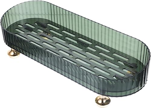Alipis Soporte de almacenamiento de encimera autodrenante, bandeja de jabón transparente para artículos de tocador, cepillos de dientes, artículos