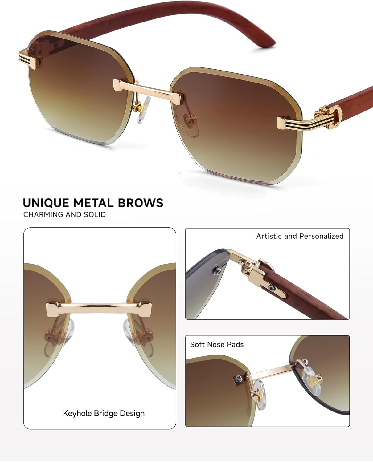 Rimless Trendy Sunglasses Men&Women Frameless Unisex Sunnies Hexagon Fashion Lens Gafas de Sol Hombre(3050) - Image 4