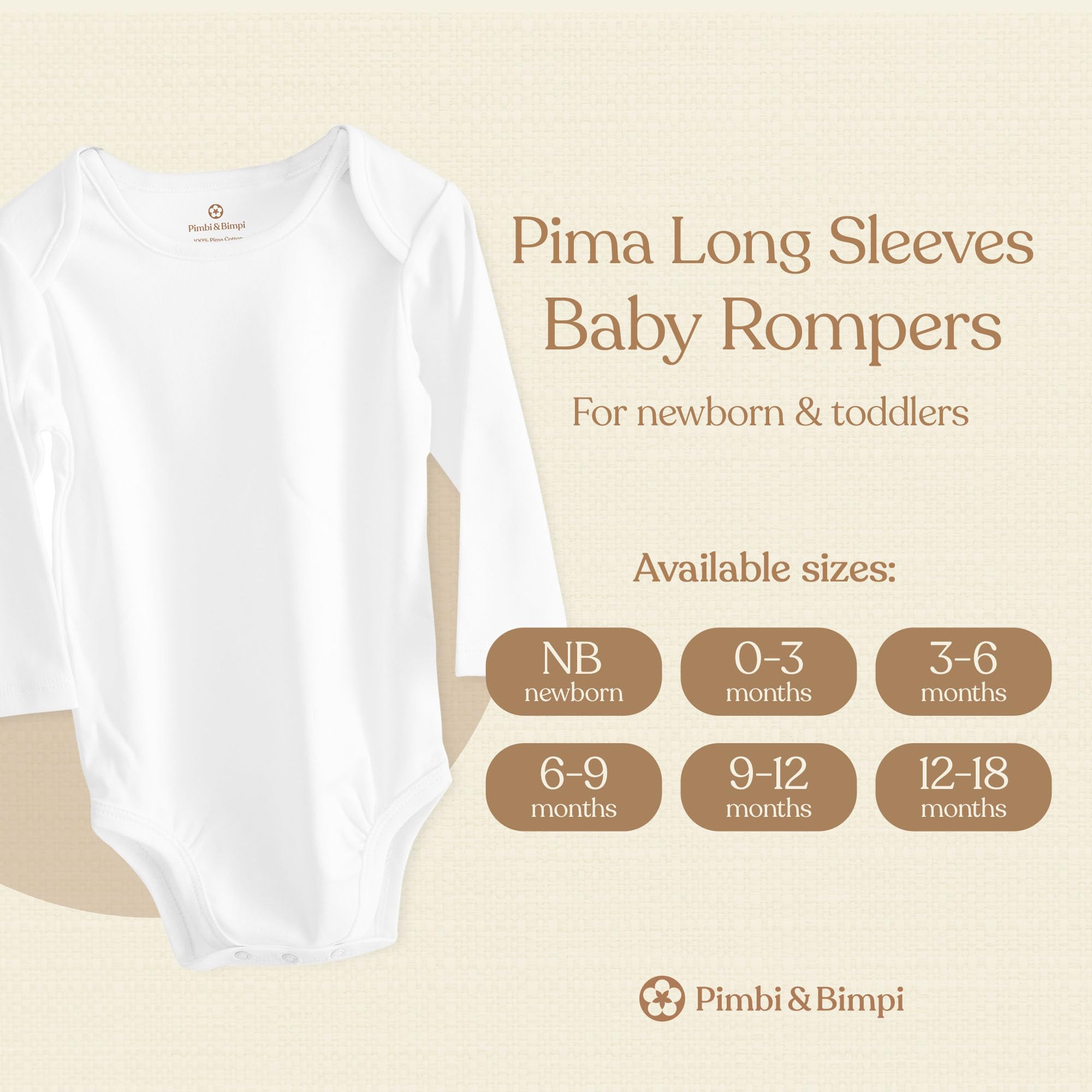 Pimbi&Bimpi Baby Bodysuit - Long Sleeve White Romper | Premium Peruvian Pima Cotton | Gender Neutral Baby Clothes for Boys and Girls (9-12 Months)