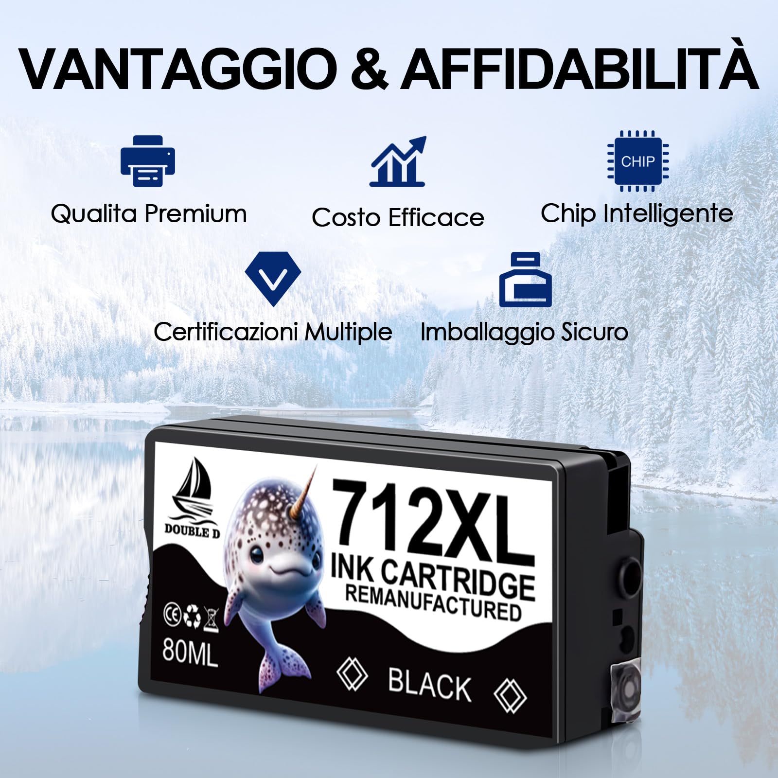 DOUBLE D 712 XL per HP 712 3ED70A 3ED71A 3ED67A 3ED68A 3ED69A Cartucce d'inchiostro Compatibile con HP DesignJet T650 T630 T230 T250 T210 (1BK/1C/1M/1Y,4 Pack)