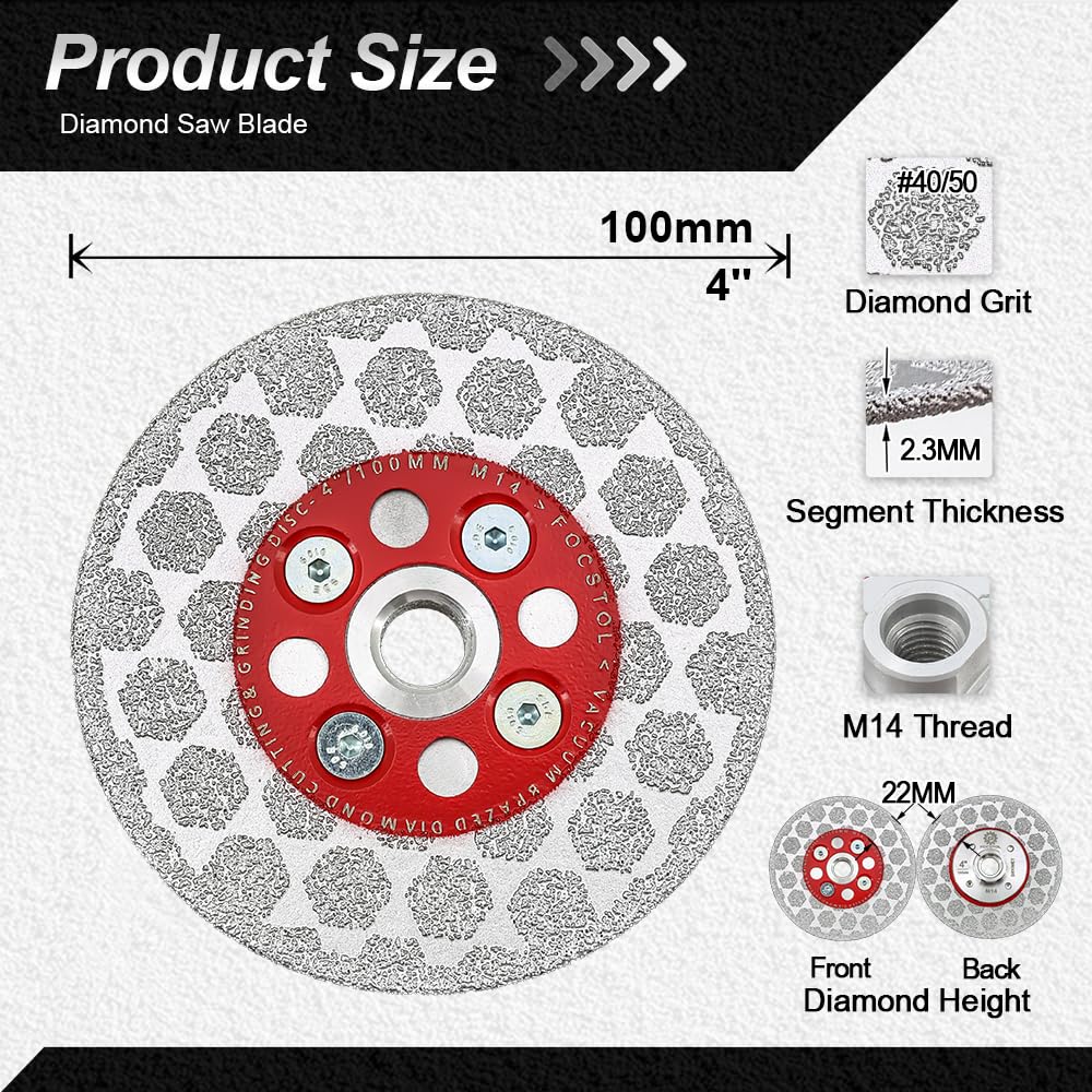 FOCSTOL Diamond Cutting Grinding Disc - 100mm Tile Cutting Blade for Porcelain Ceramic Tile Marble Quartz for Angle Grinder - Image 2