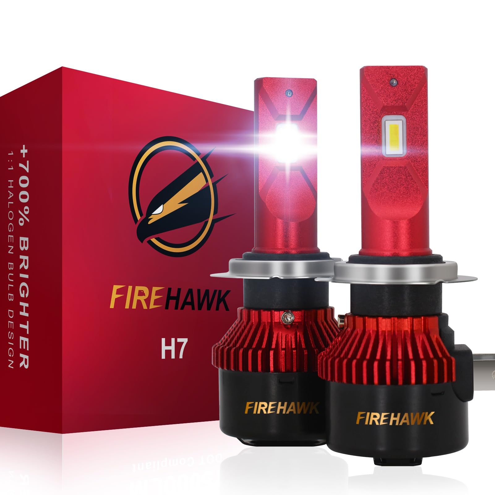 Firehawk H7 Bulbs 50000LM Pure White 6000K Plug &amp; Play IP68 Waterproof Fog Light, Pack of 2