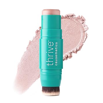 Thrive Causemetics Cream Highlighter Triple Threat Color Stick, Rose Gold | Cream Highlighter Stick, Vitamin E & Evening Primrose Oil, Waterproof & Smudge Proof, Built-in Brush, Aurora Shade