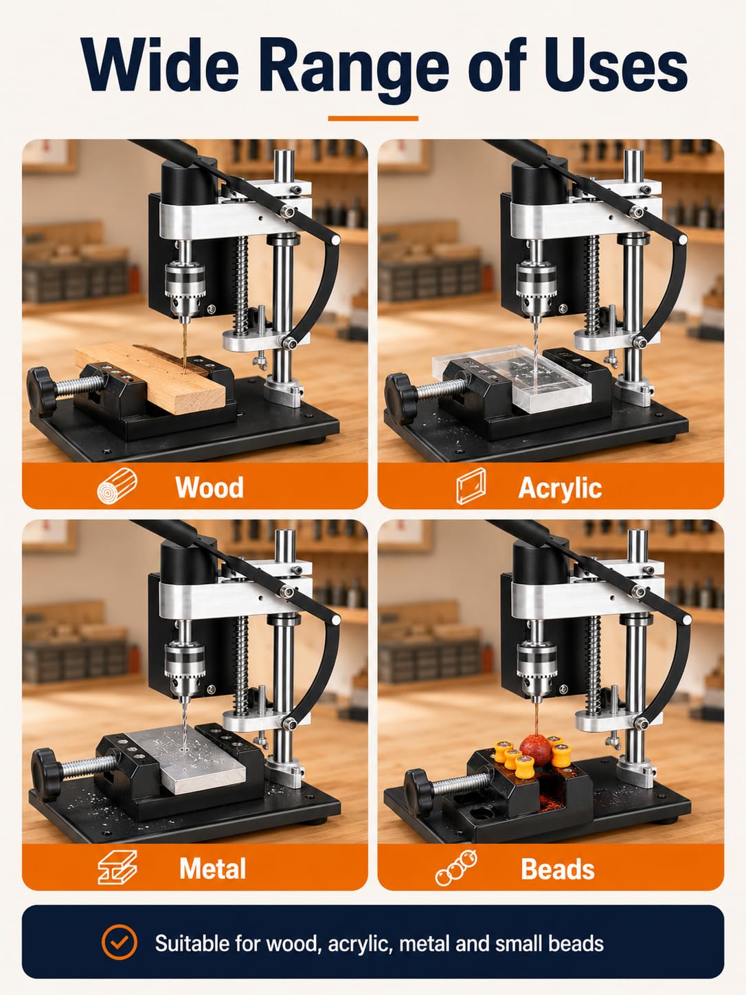 VOBOR Standbohrmaschine, 200W Miniatur Tischbohrmaschine 7 Gang Einstellbare Geschwindigkeit, Bohrhub 50mm, Mini Ständerbohrmaschine für Metall Holz Acryl