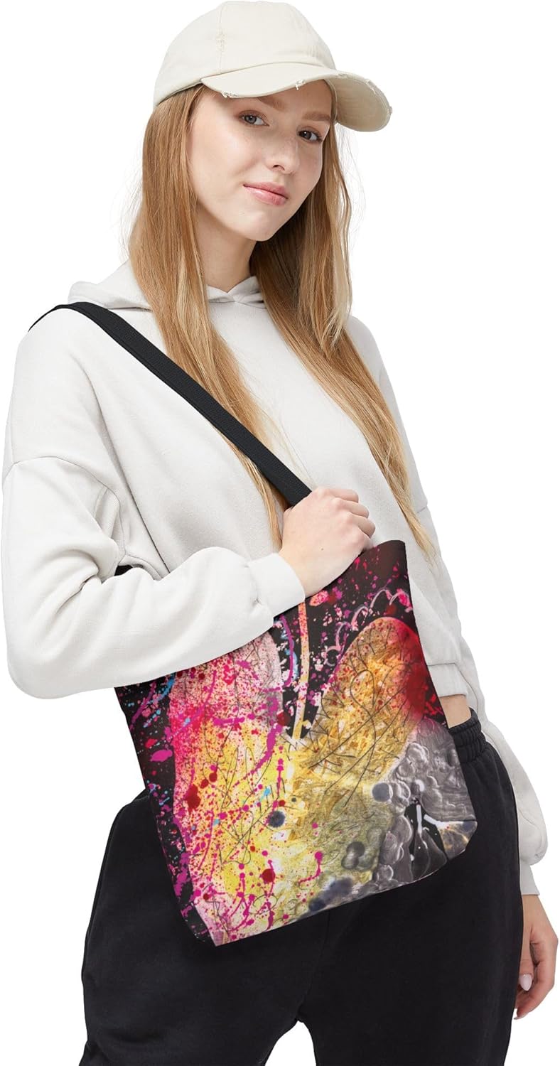 Heart Tote Bag 13x13 Inches Abstract Heart Art Canvas Tote, Colorful Modern Love Design Artistic Everyday