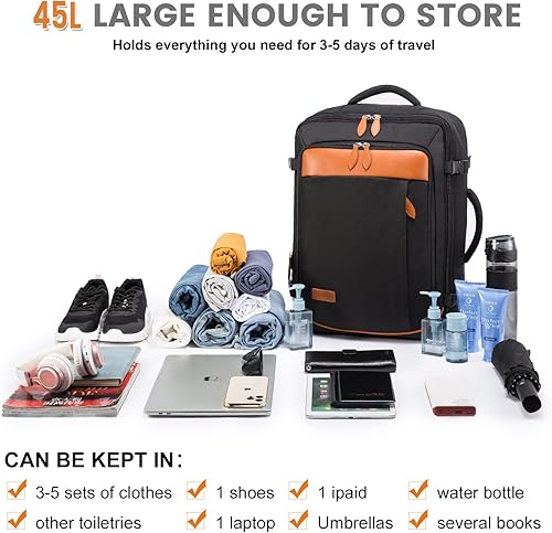 Miniatura 2 de LOVEVOOK Mochila de Mano, Mochila de Viaje Grande de 45L para Mujeres y Hombres Aprobada por Aerolíneas, Mochilas de Maleta Grandes Expandibles Con