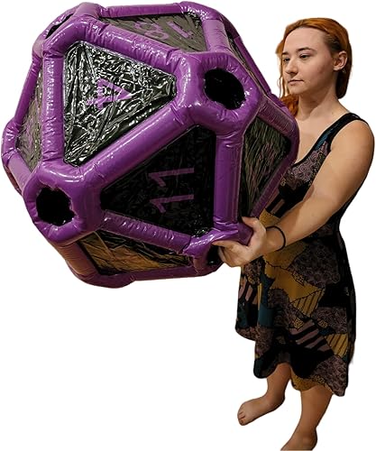Dados grandes D20 inflables extra grandes gigantes para juegos de rol DND, juego de rol Dungeons and Dragons (negro y morado)