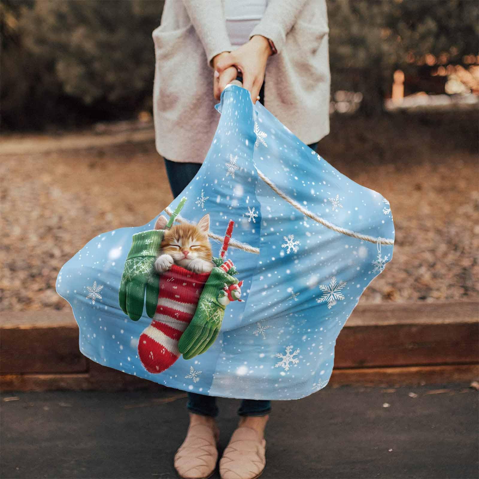 Nursing Cover for Breastfeeding Scarf, Blue Ombre Red Santa Sock Snowflakes Baby Car Covers Super Soft Multi Use for Canopy Shopping Cart Cover Blanket Stroller Cover