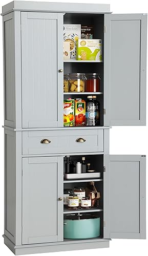 Miniatura 36 de Armario de almacenamiento de despensa de cocina de 72 pulgadas, armario independiente con 2 gabinetes, cajón y estantes ajustables, armario de Negro
