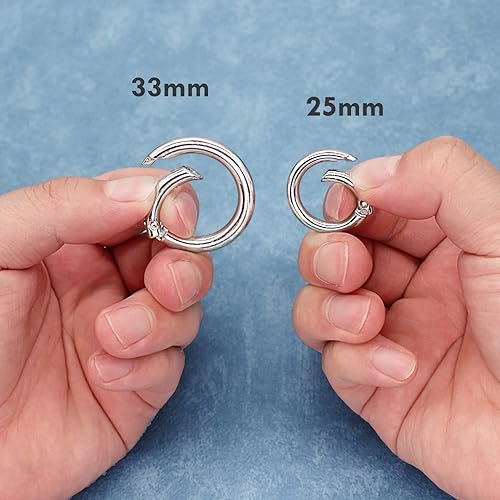 Miniatura 4 de Llavero redondo de mosquetón de resorte de metal con clip de presión para llavero, bolso, bolso de mano, Plateado, 33MM