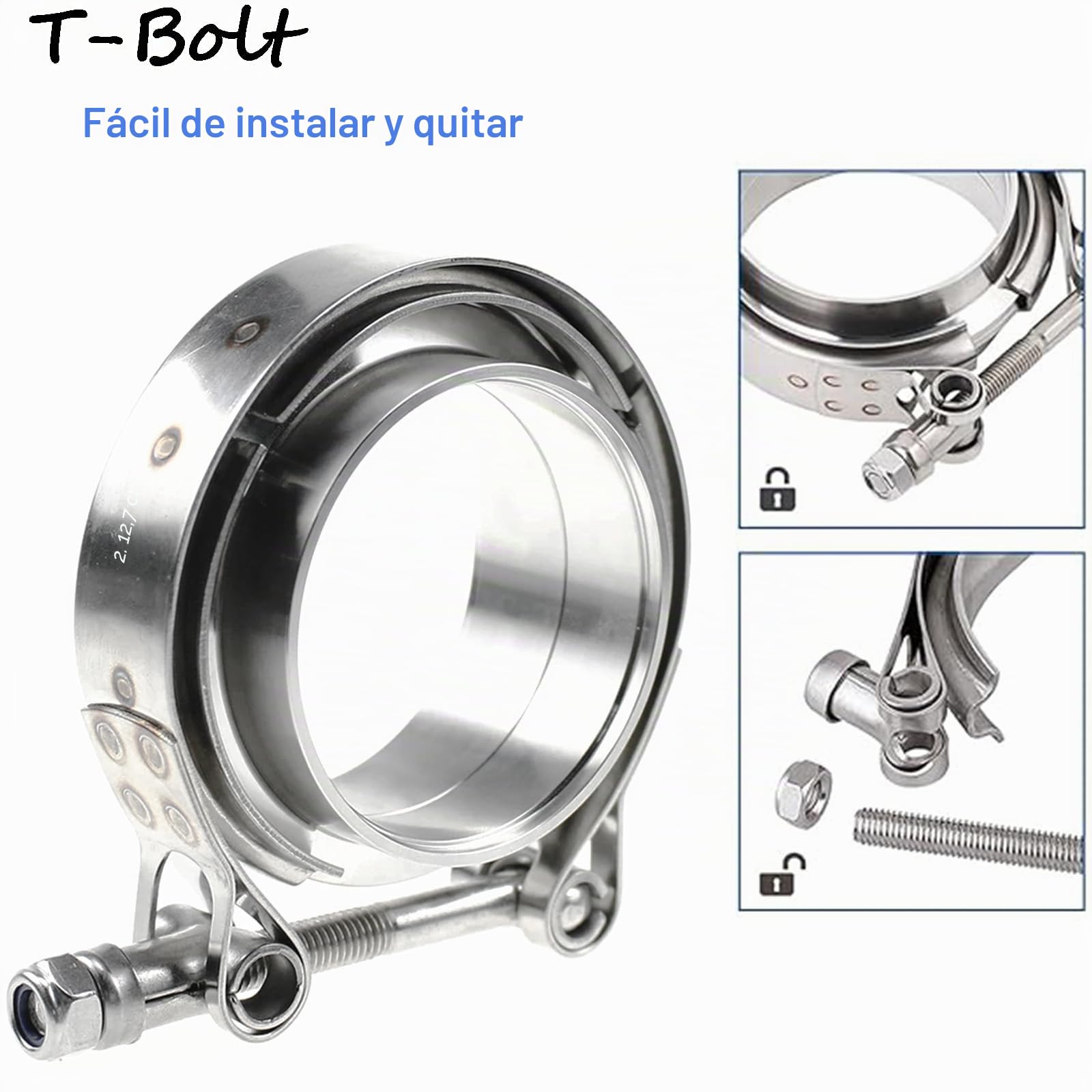 Kit de abrazadera de banda V de 63 mm con brida macho hembra de acero inoxidable 304, kit de brida de wastegate turbo universal (abrazadera de banda V con brida, 6,35 cm) (63 mm (6,35 cm))