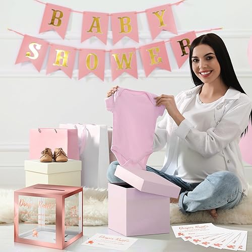 Miniatura 7 de Funrous 50 boletos para rifas de pañales con caja para invitaciones de juegos de baby shower, tarjeta de sorteo de pañales para revelación de
