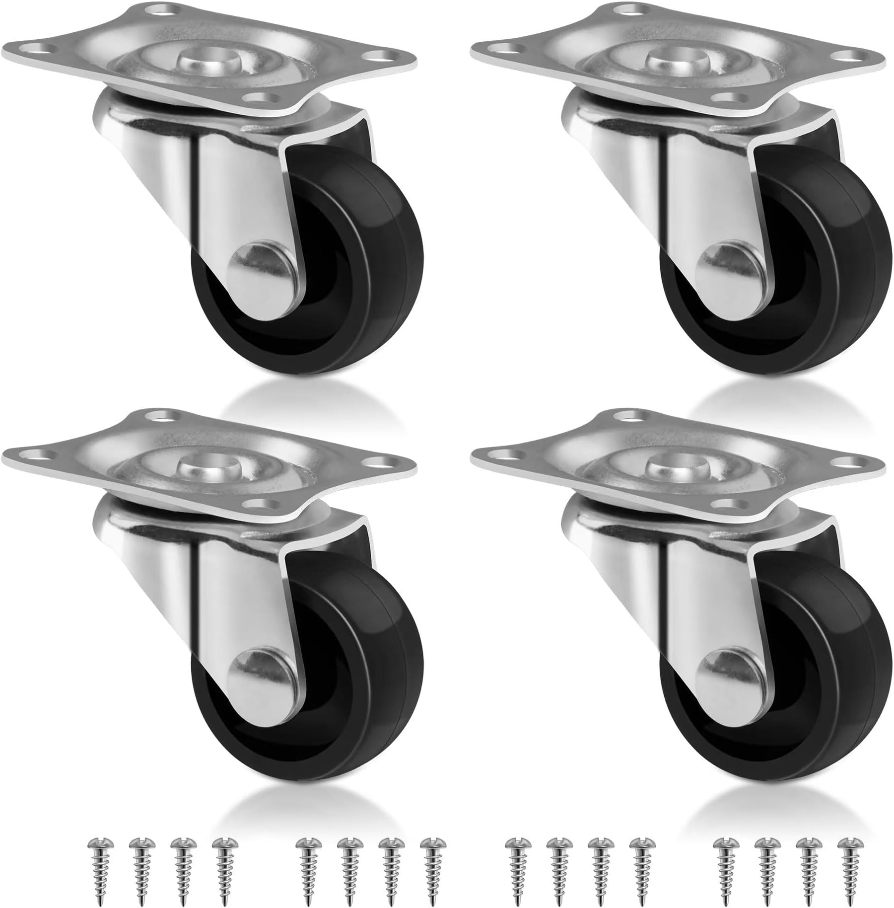 Low Profile Plastics Casters Wheels (4, 1" Black)