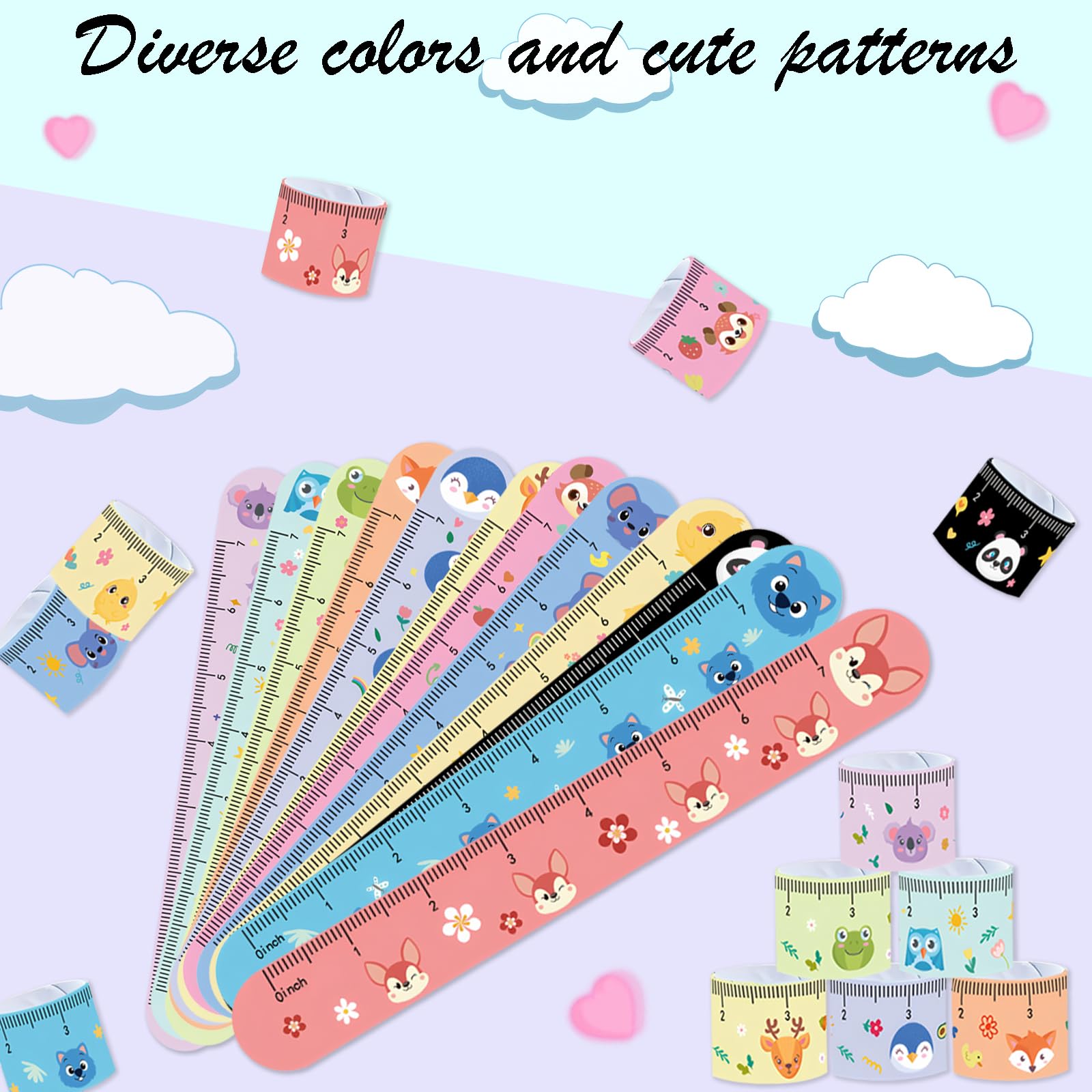Viicoor Slap Bracelets for Kids 24PCS Ruler Style Slap Bands Party Gadget Fillers Favors, Ruler-24p, 25 cm - Image 3