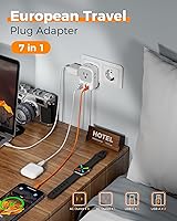 Vista 4 de Adaptador de enchufe de viaje europeo USB C, adaptador de enchufe internacional TESSAN con 4 salidas de CA, 3 puertos de carga USB, adaptador
