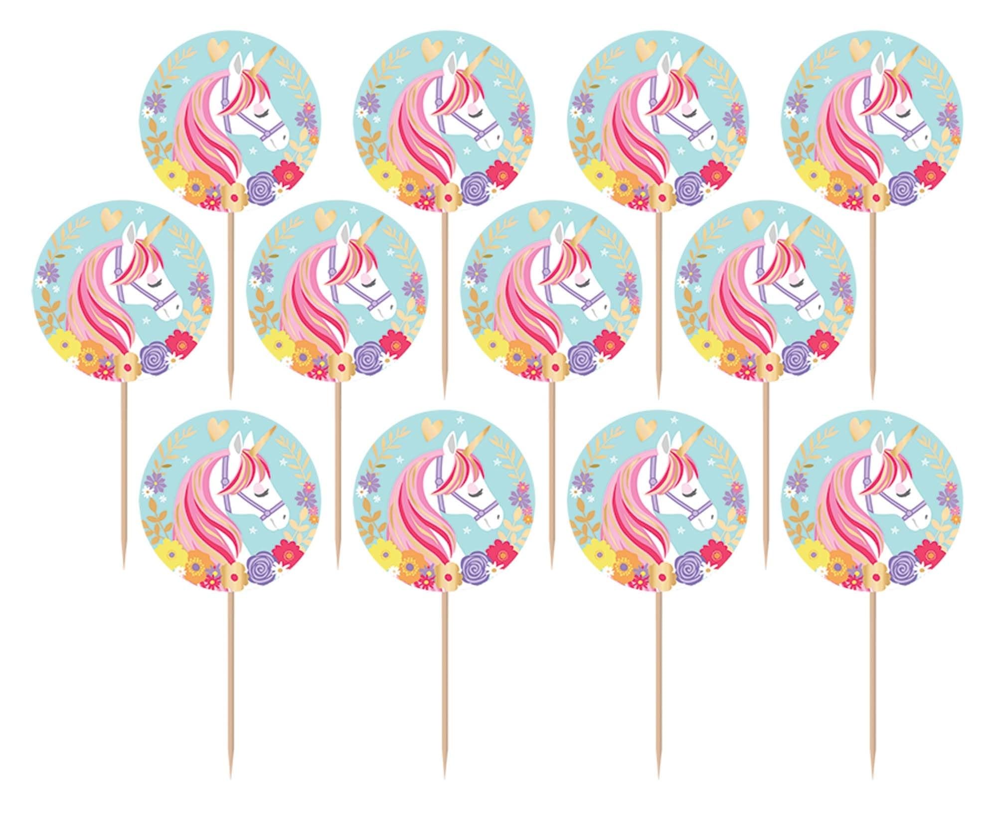 Médiators licorne magique de 8,9 cm comme pics apéritifs multicolores festifs