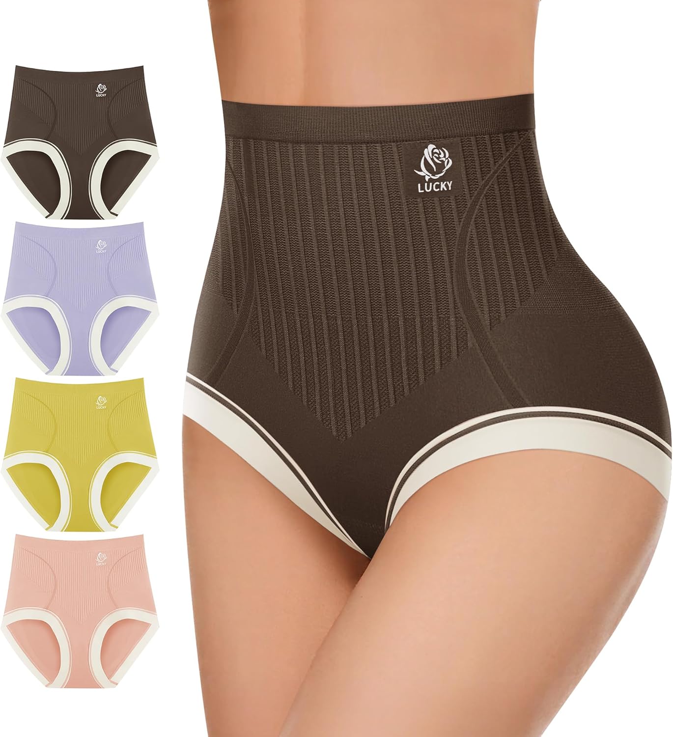 MIOTAN Women's High Waisted Underwear Tummy Control Ladies Panties Postpartum Briefs Breathable Full Coverage 4 Pack