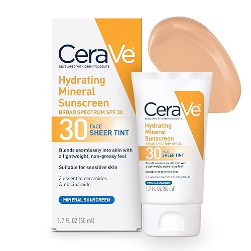 CeraVe Protector solar tintado con SPF 30 Protector solar mineral hidratante con óxido de zinc y dióxido de titanio Tinte transparente para un