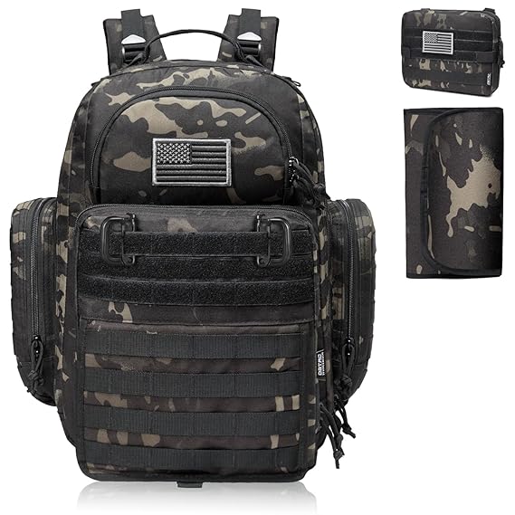 Limhoo Diaper Backpack For Men - Waterproof Canvas Camo Baby Bag With 37L Capacity