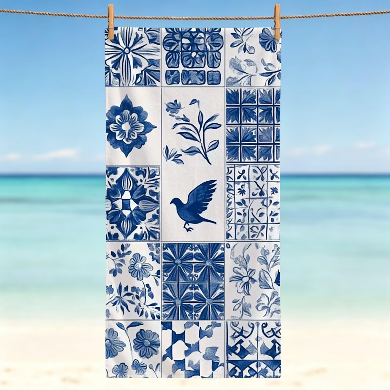 Serviette de plage 220x100 cm grand format microfibre drap de piscine rétro