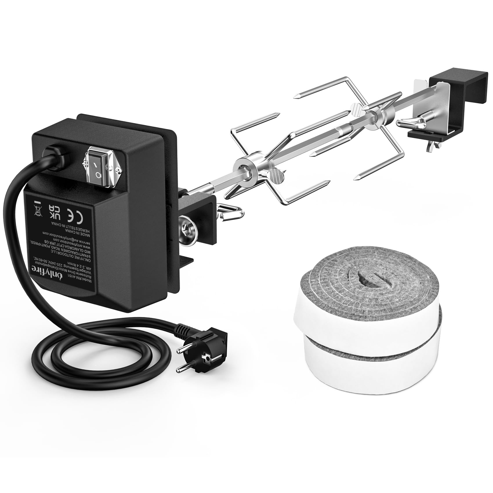 Onlyfire Stainless Steel Rotisserie Kit with Heavy Duty Rotisery Motor & Accessories - Fits Large XLarge BGE | Kamado Joe Classic | Pit Boss | Louisiana | Primo & Other Ceramic Grill