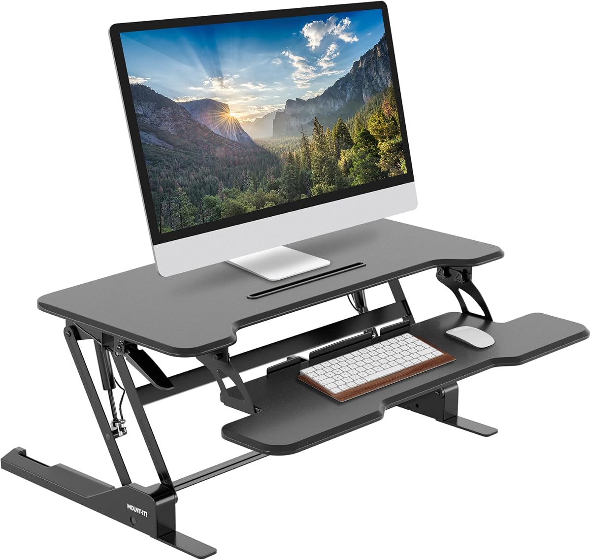 ¡Móntalo! Convertidor de escritorio de pie de 38 pulgadas - Elevador de escritorio con soporte para sentarse con resorte de gas para monitores duales - Estación de trabajo de escritorio de altura ajustable con bandeja para teclado - Negro