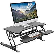 Mount-It! 38 Inch Standing Desk Converter - Gas Spring Sit Stand Desk Riser for Dual Monitors - Height Adjustable Desktop Workstation with Keyboard Tray - Black