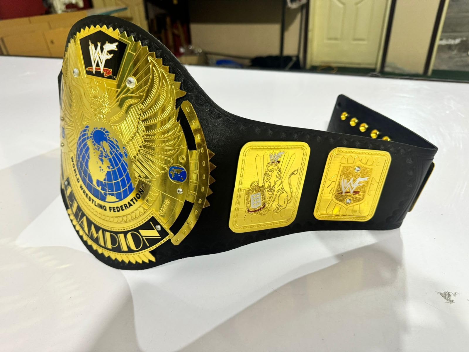 Big Eagle Championship Belt Leather Wrestling Belt,2MM Brass, Black & Gold, Adult Size