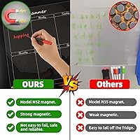 Vista 4 de Calendario magnético de 2 piezas para refrigerador de 16 x 12 pulgadas, acrílico semanal de borrado en seco, calendario mensual transparente