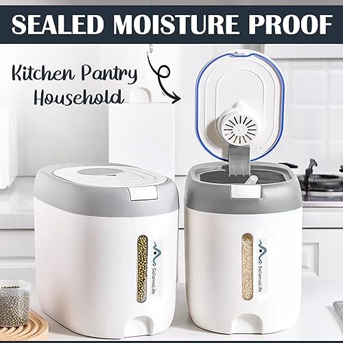 Miniatura 7 de Recipiente hermético de plástico multiusos para almacenamiento de alimentos con tapas, cubo de 22 libras, dispensador de arroz y contenedor de