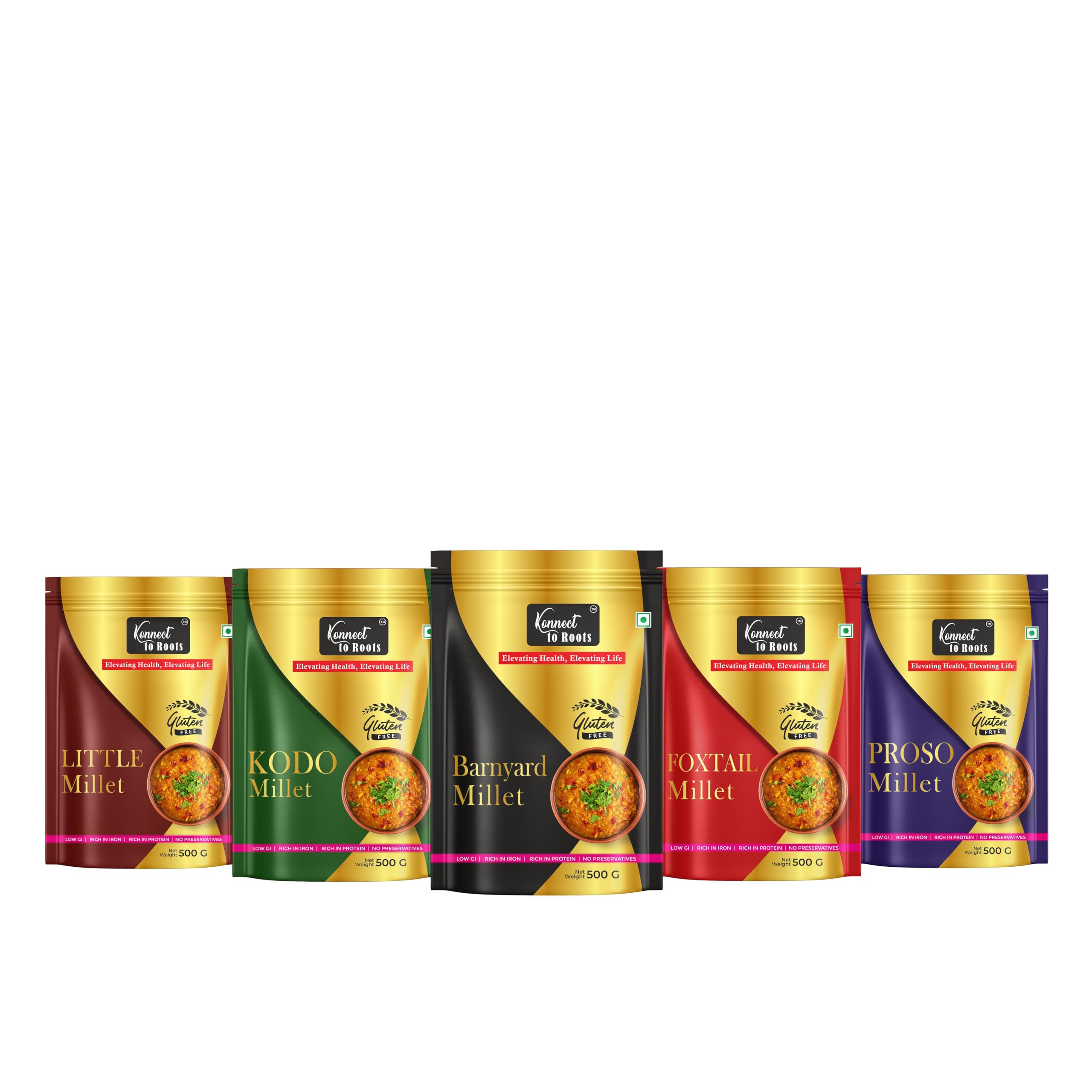 Konnect To Roots Millets |Foxtail 500g, Kodo 500g, Proso 500g, Little 500g, Barnyard 500g | Native Low GI Millet Rice | High Protein & 100% more Fibre than Rice- 2.5kg (Combo Pack of 5) (B0CQ211FXJ) Amazon Price History, Amazon Price Tracker