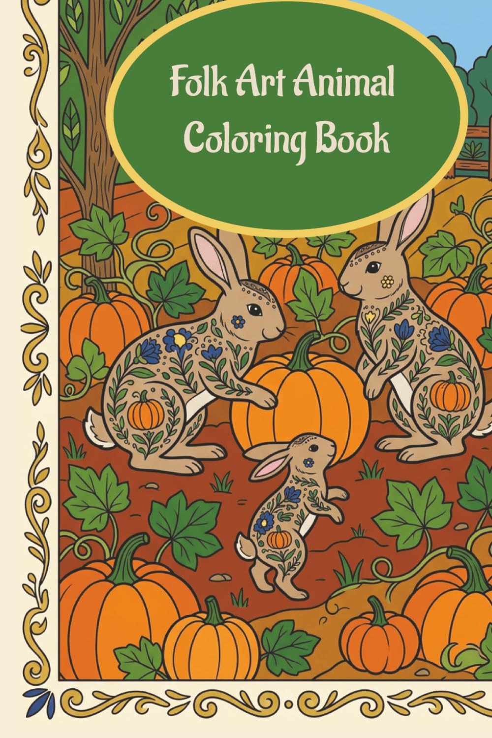 Folk Art Animals Coloring book for adults