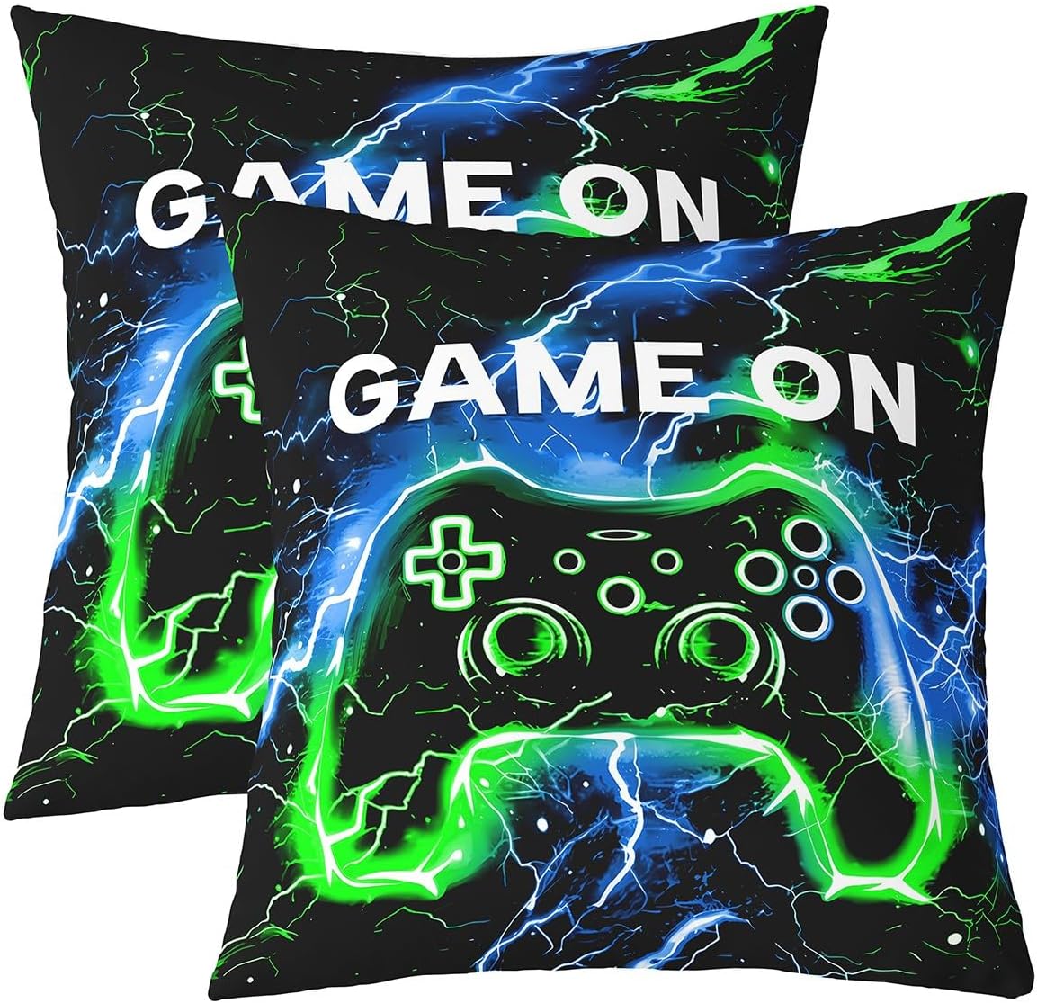 Feelyou Boys Gamer Reversible Throw Pillow Covers 22 x 22-Inch Gaming Square Cushion Covers Set of 2 Set for Boys Teens Decor Game Room Decor Pillow Covers Home Decor Gamepad Blue Green
