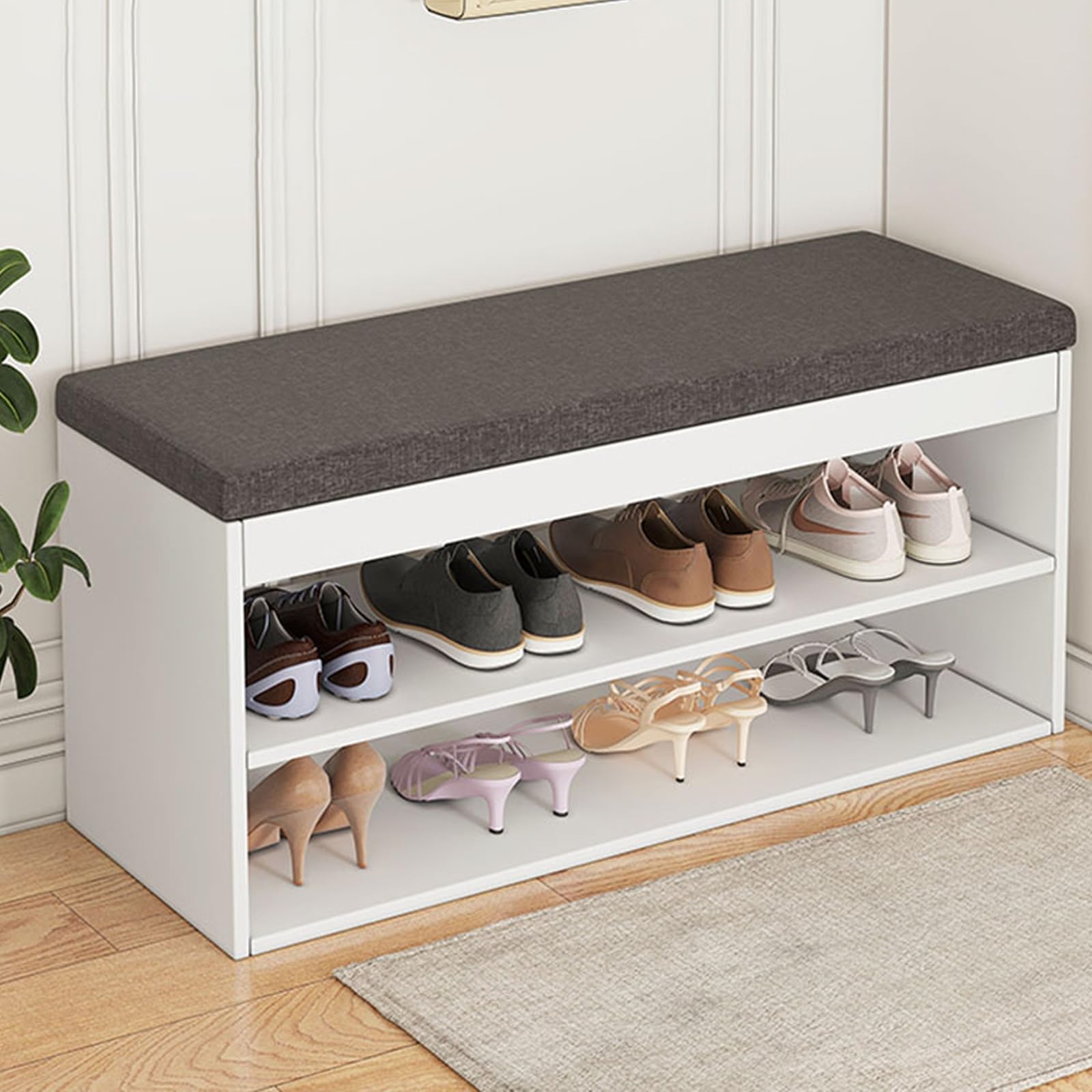 Meuble à chaussures étroit pour couloir blanc 80 cm avec rangement
