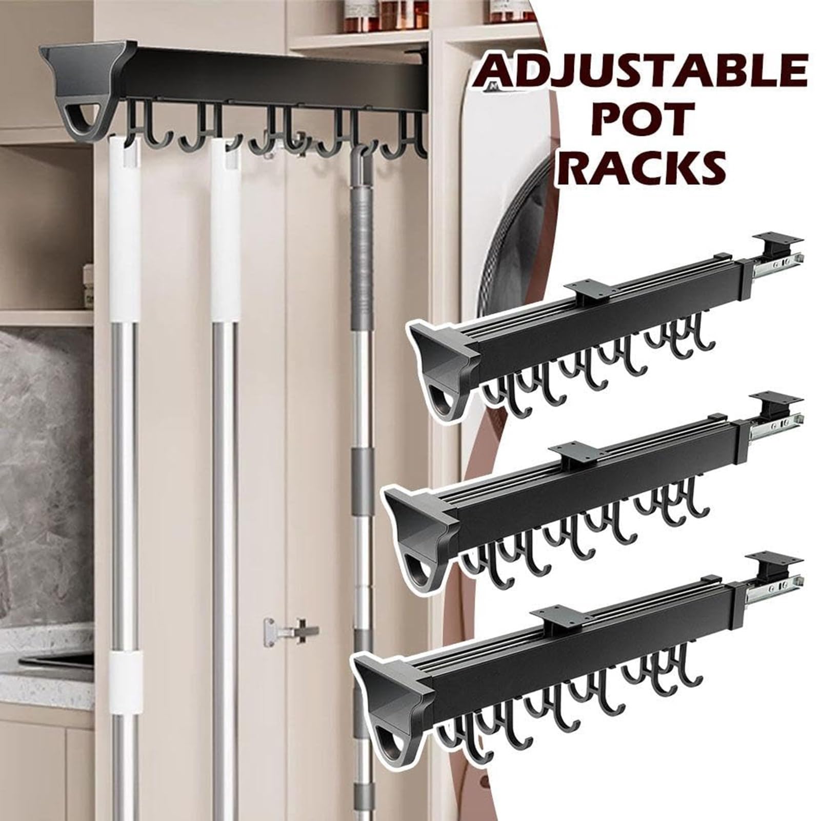 Schweres Du Hängetopfregal mit 20 Hoo Gleitschienen, Küche für Töpfe und Pfannen, 34 kg Kapazität, perfekt für Schrank und Schrank, Sto Soluts